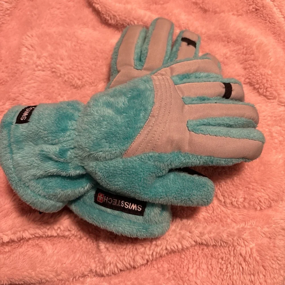 Swiss Tech Teal and Light Gray Fleece Gloves